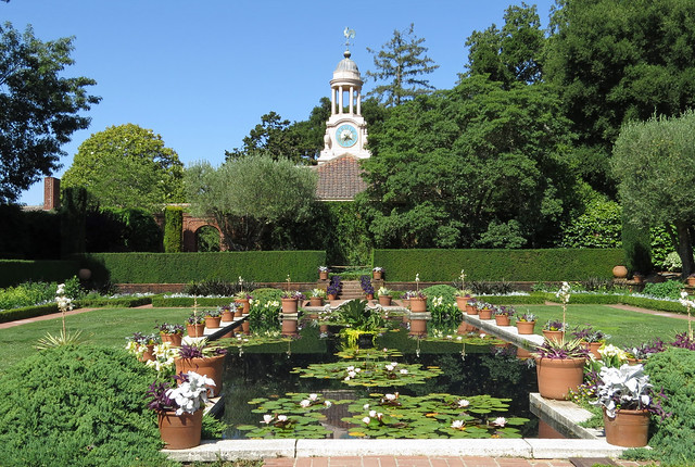 Sunken Garden and clock tower Filoli in town of Woodside, 25 miles south of San Francisco 20200626-160845 cw50 C4