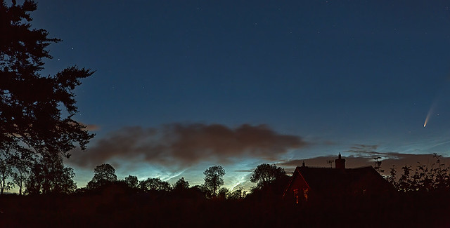 Panorama Comet Neowise and Noctilucent Cloud Display