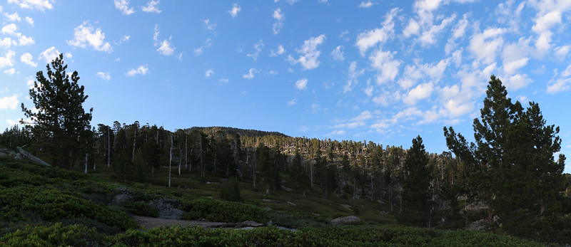 Ragged clouds above San Bernardino Peak as I continue down the trail in the early morning