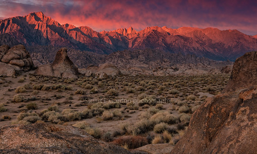 Magic of Sunrise by chasingthelight10, Sunrise in the Alabama Hills, Lone Pine, California, USA, with the jagged peak of Mt. Whitney in the