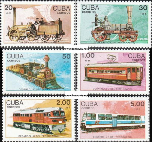 Známky Kuba 1988 Lokomotívy razítkovaná séria