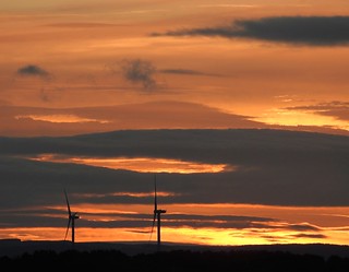 Druridge Sunset - Silhouetted Turbines