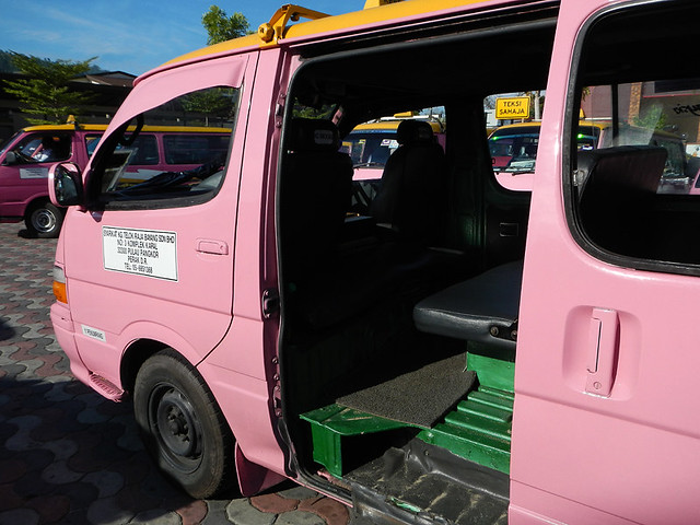 A pink TEKSI (taxi) waiting to take us to our resort in Pangkor, Malaysia