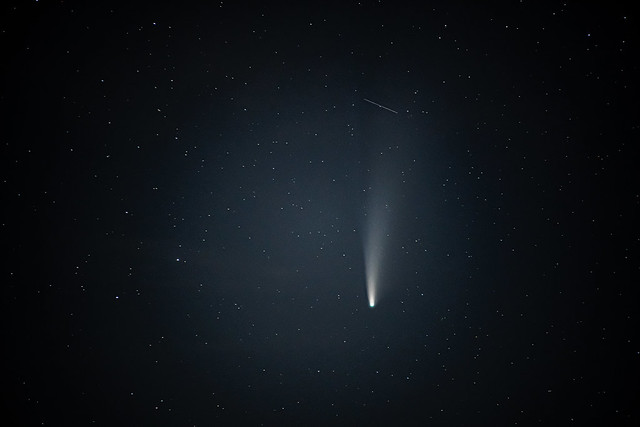 Comet NEOWISE and a second satellite trail