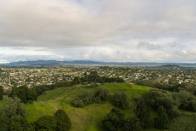 View west from Maungakiekie to Waitakere Ranges