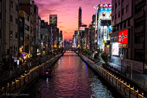 japan osaka urbancityscape bridge sunset reflections lights canal nightlife bluehour dotonbori dotonboricanal
