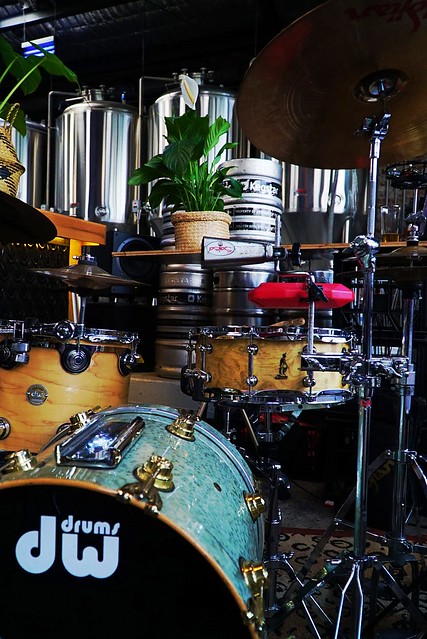 Drum kit at a gig