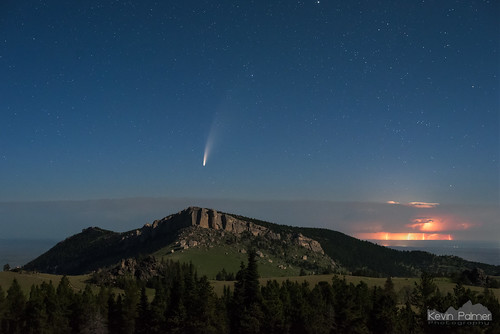 july summer nikond750 bighornmountains bighornnationalforest wyoming night sky stars starry space astronomy astrophotography nikon50mmf14afd early morning comet c2020f3neowise steamboatpoint trees forest moonlight moonlit thunderstorm lightning orange stacked