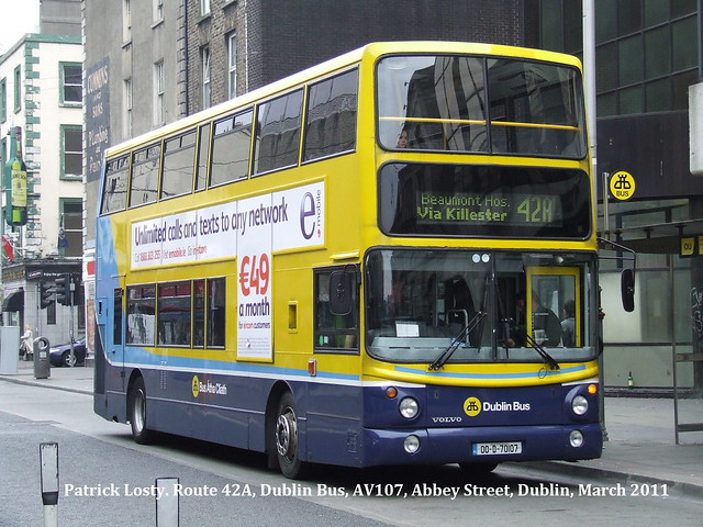Route 42A, Lower Abbey Street to Beaumont Hospital, Dublin Bus, AV107, March 2011