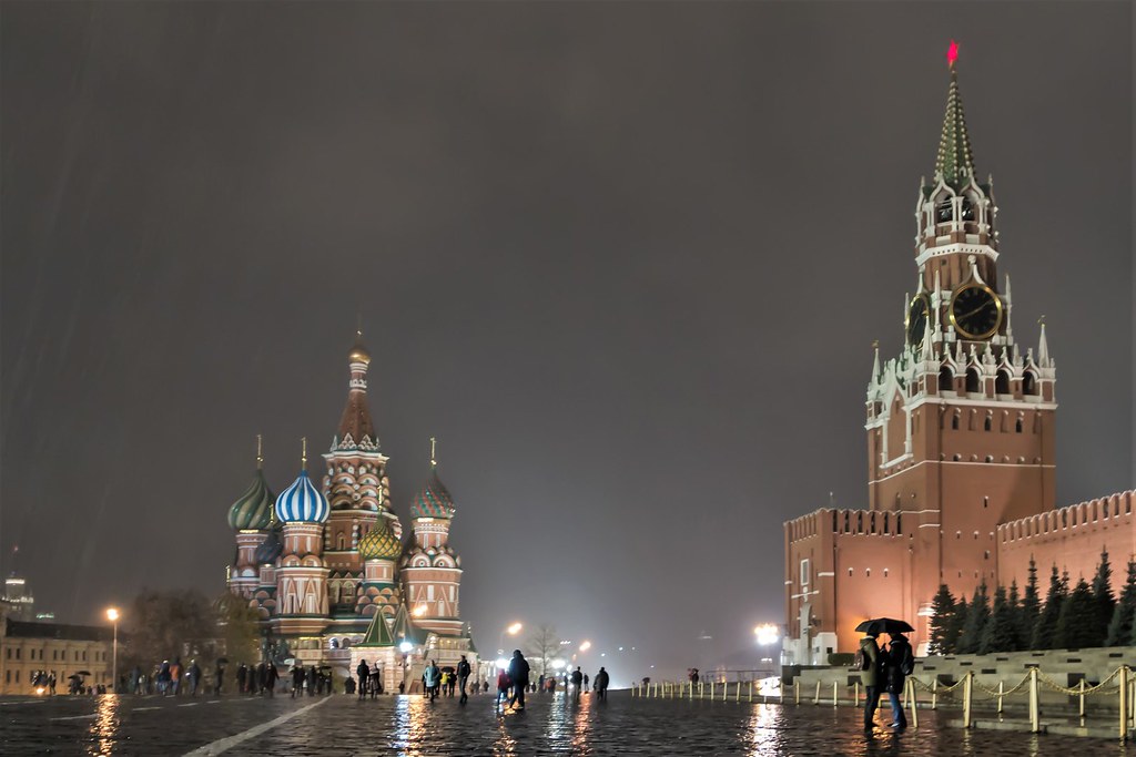A rainy night in Moscow.