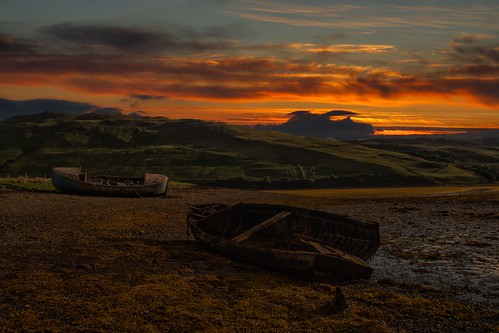 scotland skye sunset seascape water wreck boats sky