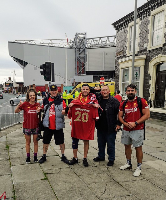 DANNY MILLER AND HIS TEAM ARRIVED AT ANFIELD AFTER WALKING FROM STOCKPORT TO ANFIELD TO RAISE MONEY FOR A CHARITY CALLED ONCE UPON A SMILE THEY RAISED 24.000 I CAUGHT UP WITH HIM WHEN HE ARRIVED AT ANFIELD WELL DONE DANNY MILLER AND HIS TEAM