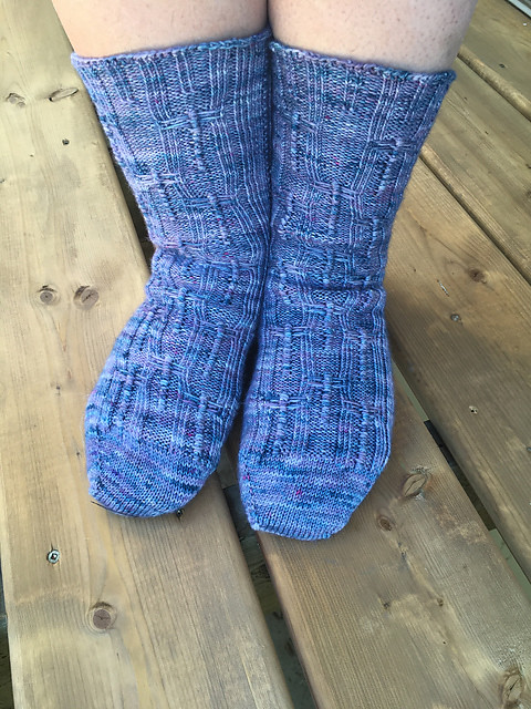 These are Sandi (sandima)’s Puff the Magic Dragonfly Socks that she test knit for Julie Stone.