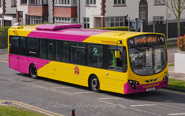 First Essex (Hadleigh) heritage Thamesway livery Volvo B7RLE / Wright Eclipse Urban 2 69520, BJ11 ECW  making a rare visit to this part of Leigh-on-Sea