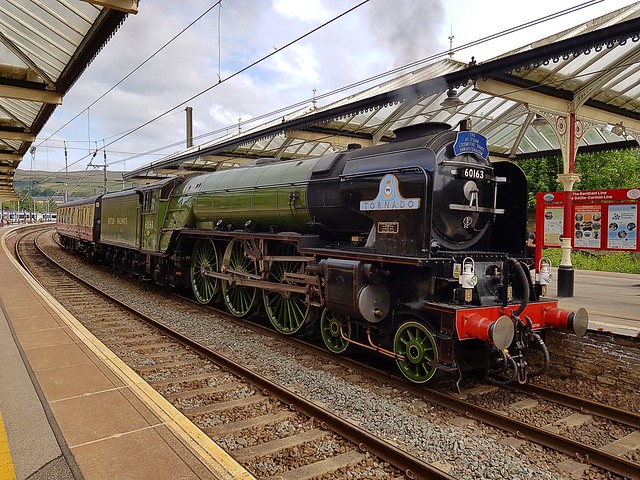 Locomotive No.60163 'Tornado' pauses briefly at Skipton, after escaping the confines of York NRM on a working to Carnforth Steamtown. 24 07 2020