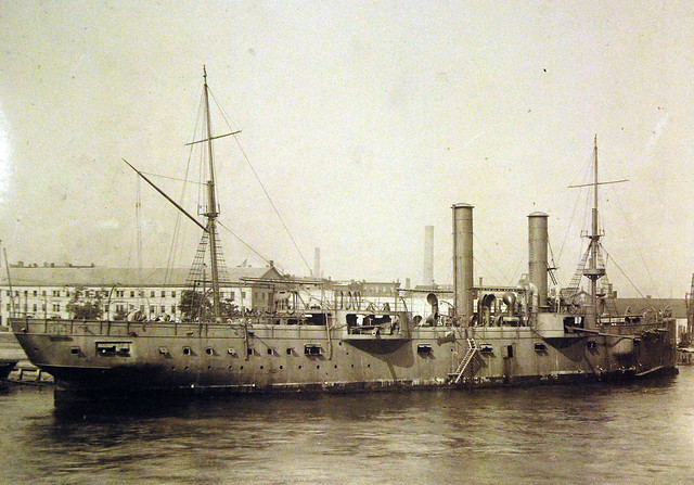 Protected Cruiser, USS Chicago, at Brooklyn Navy Yard NY  1904.