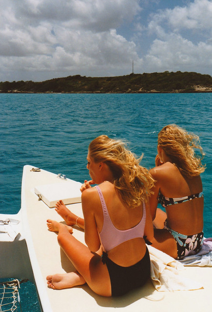 Blonde girls on boat
