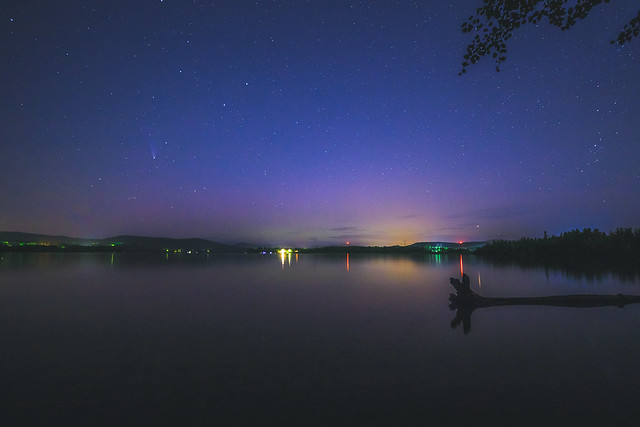 Shy aurora on the lake
