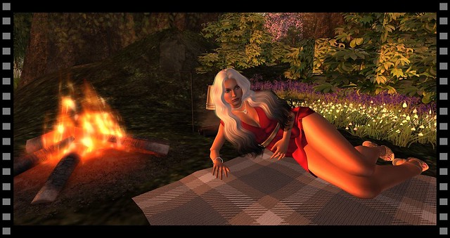 Lonely Lady dreaming at the campfire