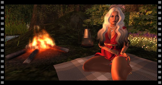 Lonely Lady dreaming at the campfire