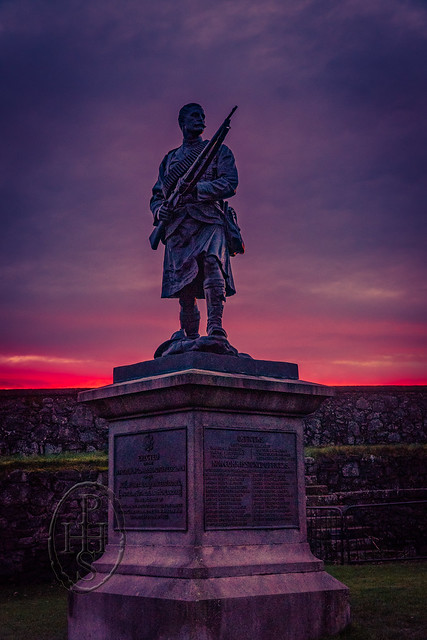 Setting Sun Argyle and Sutherland Highlanders South Africa Boer War Memorial on the esplanade at Stirling Castle
