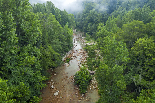eastforkobeyriver river creek stream water obeyrivergorge gorge valley fentresscounty tennessee tn aerial drone mavic dji pro2 fog clouds forest uppercumberland