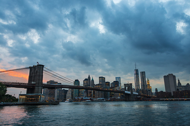 Long exposure of Brooklyn Bridge and Lower Manhattan, New York