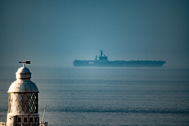 USS Dwight D. Eisenhower through the Strait of Gibraltar this morning