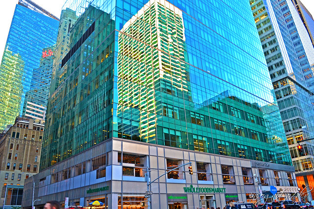 Salesforce Tower 3 Bryant Park with Reflection of Grace Building Avenue of the Americas 6th Ave near Bryant Park Manhattan New York City NY P00604 DSC_1666