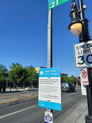 Utah Transit Agency service change sign at bus stop