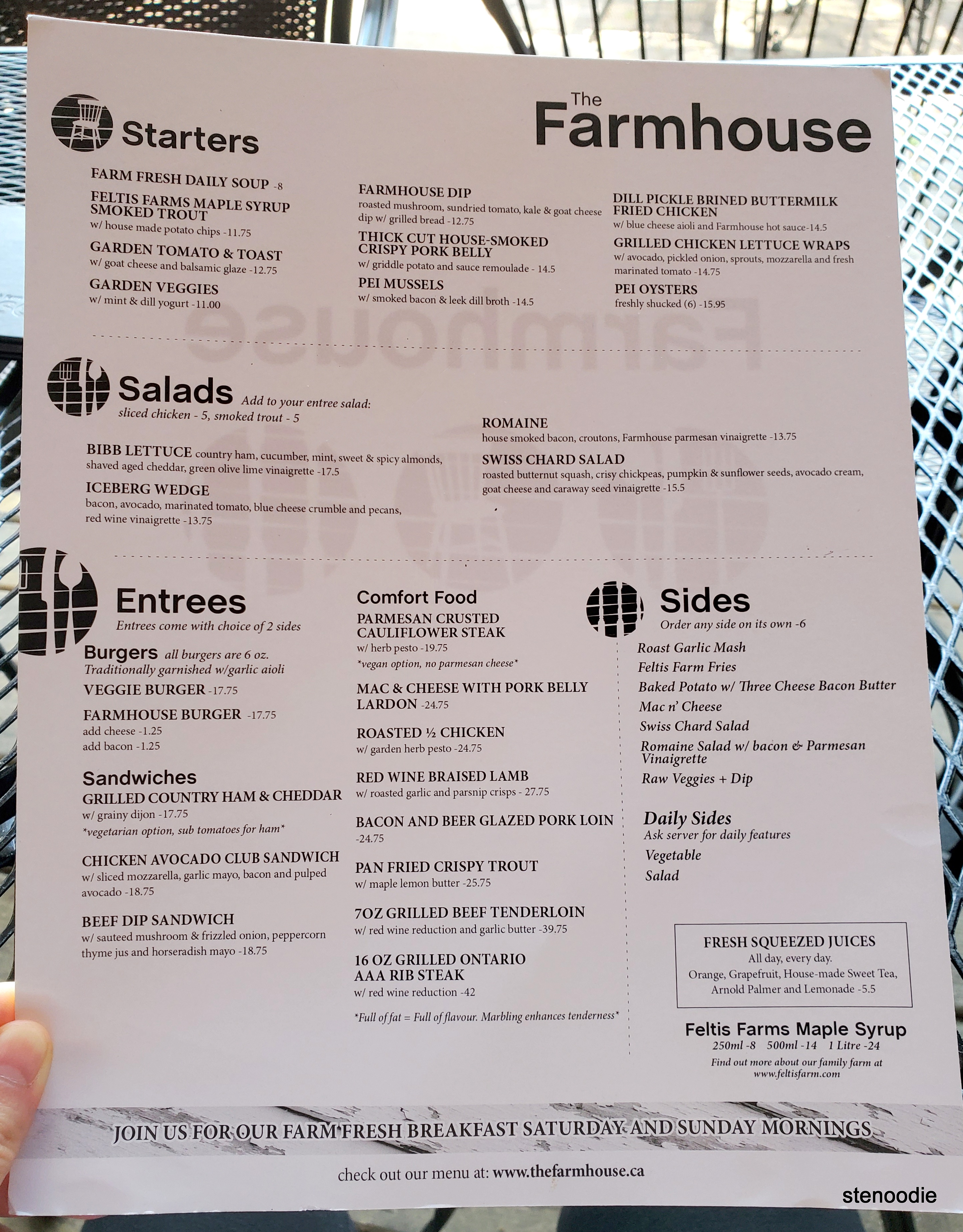  The Farmhouse Restaurant menu and prices