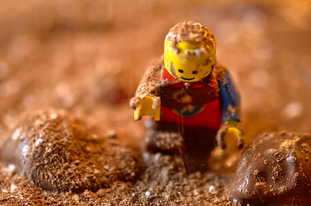 Lego Man Trudging Through a Chocolate Storm