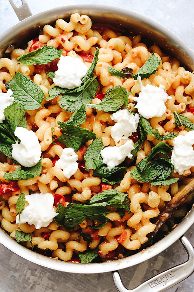 Pasta with Cherry Tomatoes, Mint, and Burrata