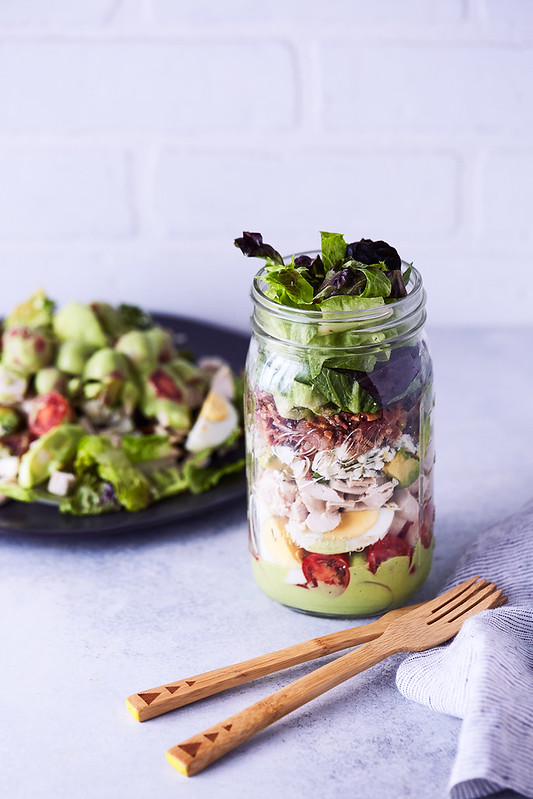 California Cobb Mason Jars Salad with Green Goddess Dressing {gluten-free, keto}
