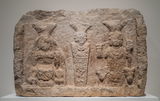 Relief representing Jupiter Heliopolitanus, Venus Helioplitana, and Mercury Heliopolitanus, from Fneidiq
