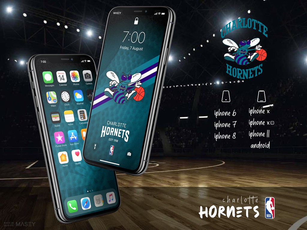Vintage Charlotte Hornets (NBA) iPhone 6/7/8 Lock Screen W…