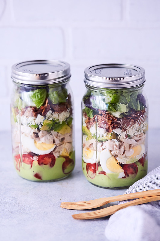 California Cobb Mason Jars Salad with Green Goddess Dressing {gluten-free, keto}