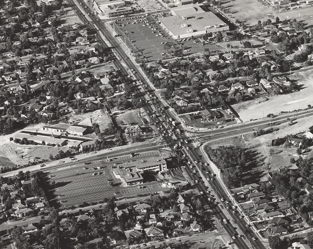 Aerial view of Springvale Road and High Street Road intersection, Glen Waverley, circa early 1990s
