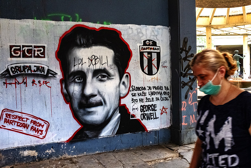 Partizan mural portrait of George Orwell--Belgrade