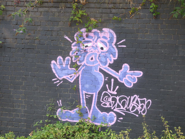 Worcester & Birmingham Canal near the Islington Row Middleway Bridge - Pink Panther graffiti street art