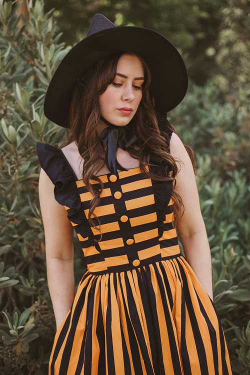 Unique Vintage Molly Swing Dress in Orange and Black Stripe