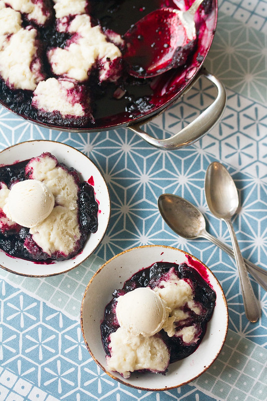 Bowls of Haskap Berry Grunt with Ice Cream
