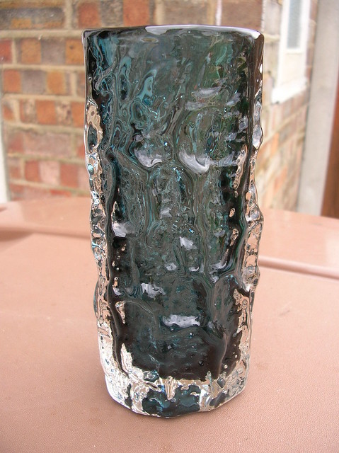 Vintage Whitefriars Art Glass Bark Vase Indigo Colour Designed By Geoffrey Baxter