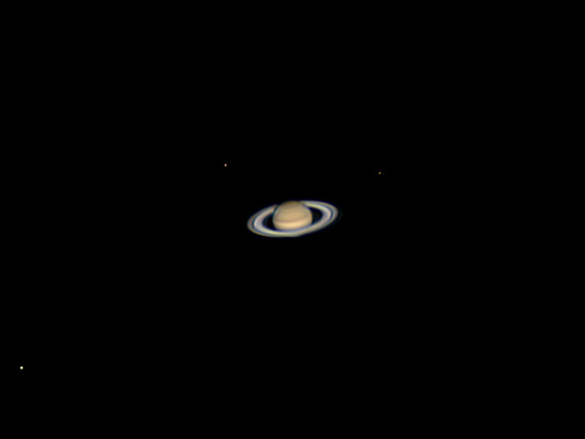 Saturn with Titan, Rhea, and Dione