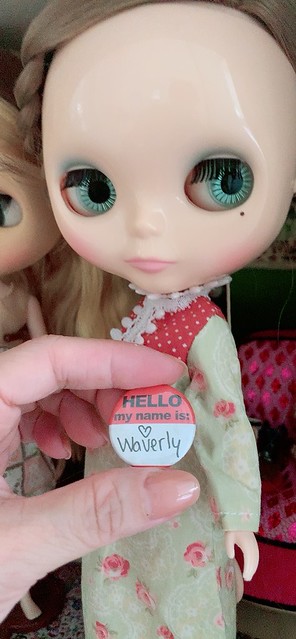 Waverly with her name tags. I got these for all my girls (except Emma) like 9-10 years ago