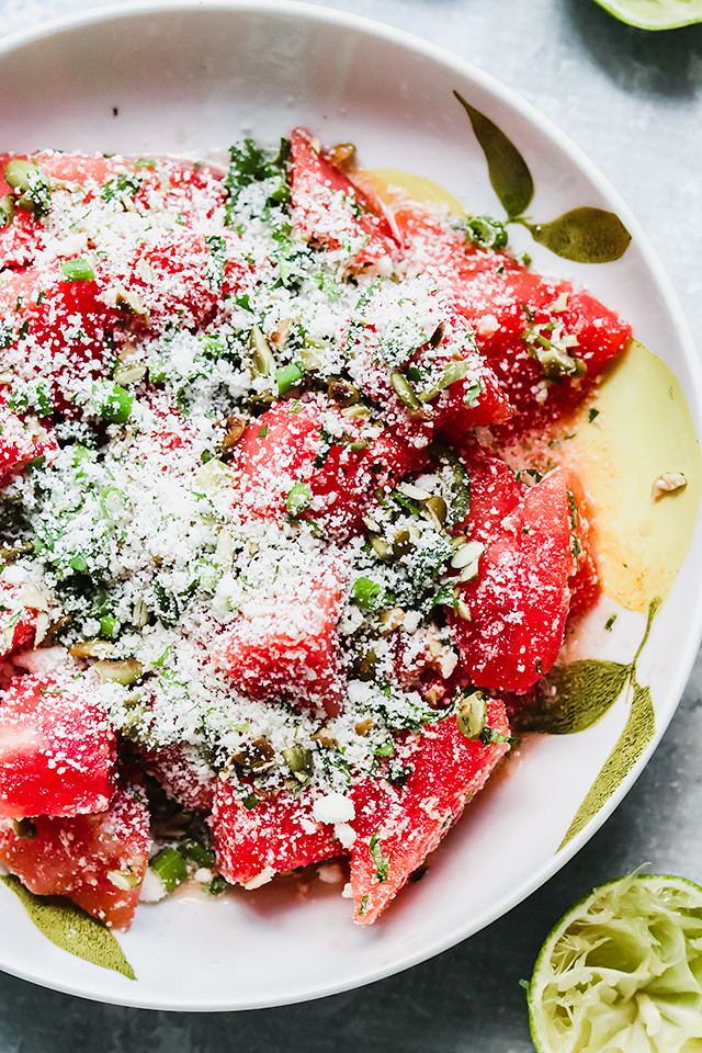 Watermelon Salad with Cotija and Serrano Peppers