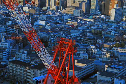 tokyo tower city scape 六本木 japan car architecture urban sky building asia urbanism sunset construction crane