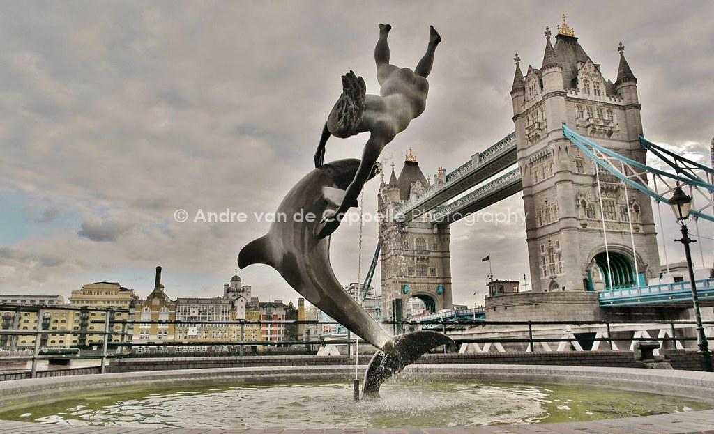 Girl with a Dolphin statue By David Wynne 1973 at London Tower Bridge