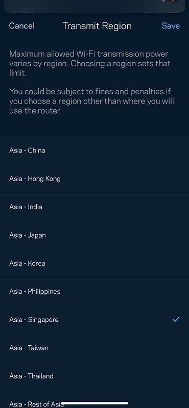 Linksys iOS App - Transmit Region