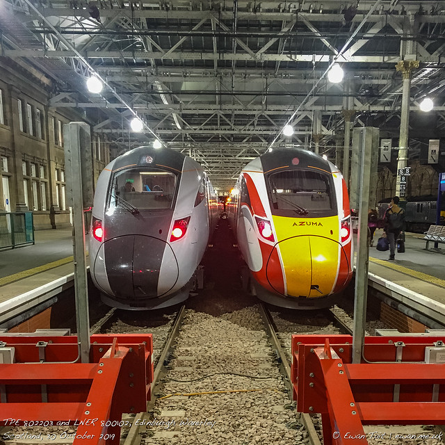 TPE 802203 and LNER 800102, Edinburgh Waverley